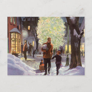 Cartes Pour Fêtes Annuelles Noël vintage, Père Shopping avec les enfants