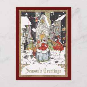Cartes Pour Fêtes Annuelles Noël vintage, personnes victoriennes à l'église