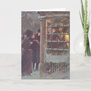 Cartes Pour Fêtes Annuelles Noël vintage, personnes victoriennes à une fête