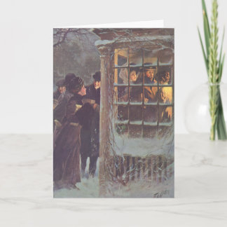 Cartes Pour Fêtes Annuelles Noël vintage, personnes victoriennes à une fête