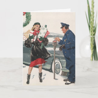 Cartes Pour Fêtes Annuelles Noël Vintage, Shopping Présente Policeman