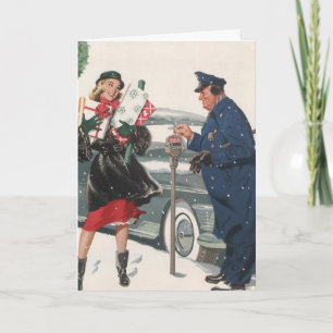 Cartes Pour Fêtes Annuelles Noël Vintage, Shopping Présente Policeman