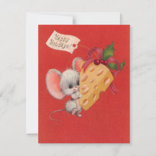 Cartes Pour Fêtes Annuelles Noël Vintage Souris Mignonne Avec Fromage