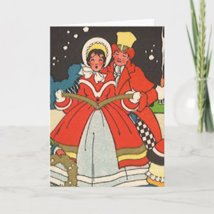 Cartes Pour Fêtes Annuelles Noël vintage, une famille chantant des chants de m