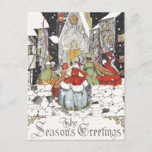 Cartes Pour Fêtes Annuelles Noël vintage victorien personnes allant à l'église