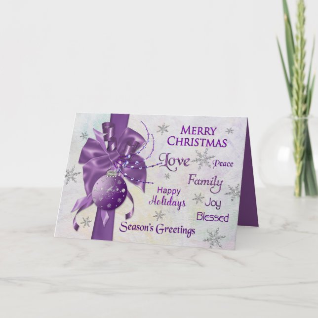 Cartes Pour Fêtes Annuelles Noël - Violet - Ruban - Typographie (Devant)