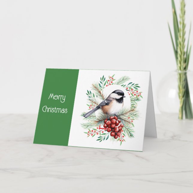 Cartes Pour Fêtes Annuelles Noël Voeux d'aquarelle Chickadee Bird (Devant)