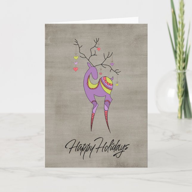 Cartes Pour Fêtes Annuelles Noël Whimsical de rennes violets (Devant)