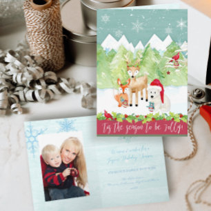 Cartes Pour Fêtes Annuelles Noël Woodland Deer Fox Ours Cardinal Photo