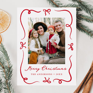 Cartes Pour Fêtes Annuelles Noëls Photo aux Rubans Rouges Dessinés à la Main F