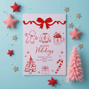 Cartes Pour Fêtes Annuelles Noeud à main levée rouge rose Noël