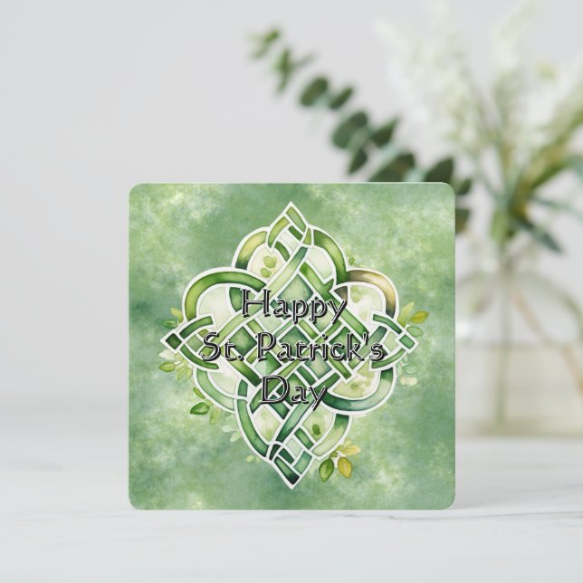 Cartes Pour Fêtes Annuelles Nœud celtique aquarelle verte captivant (Debout devant)