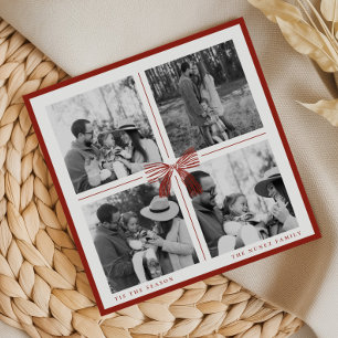 Cartes Pour Fêtes Annuelles Noeud de Noël en Rouge Canneberge avec Collage de
