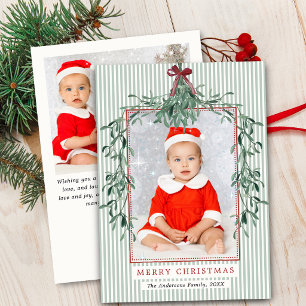 Cartes Pour Fêtes Annuelles Nœud Élégant Gui Rayures Noël Deux Photos