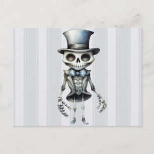 Cartes Pour Fêtes Annuelles Nœud Papillon Squelette Haut-de-forme Rayures Gris