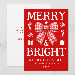 Cartes Pour Fêtes Annuelles Noeud Rouge à Carreaux de Noël Joyeux et Lumineux