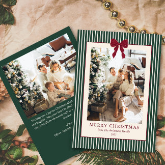 Cartes Pour Fêtes Annuelles Nœud Rouge Élégant Rayures Vertes Noël 2 Photo
