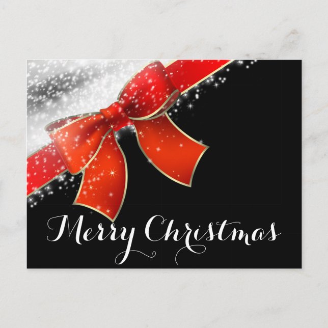 Cartes Pour Fêtes Annuelles Nœud Rouge & Paillettes Chic Noël Noir (Devant)