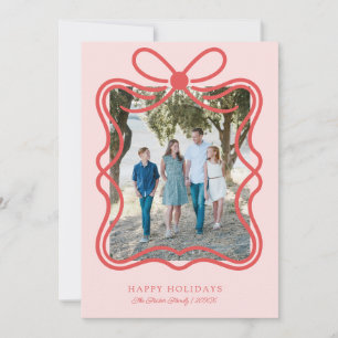 Cartes Pour Fêtes Annuelles Nœud Ruban Noël Vacances Moderne Famille Photo