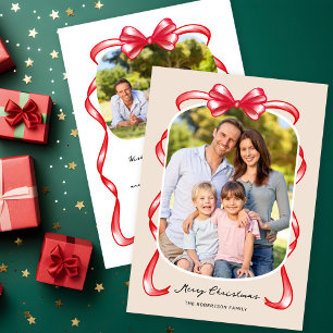 Cartes Pour Fêtes Annuelles Noeud ruban rouge festif Courbé 2 Photo Noël