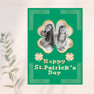 Cartes Pour Fêtes Annuelles Nœuds celtiques de photo de trèfle pailleté vert e