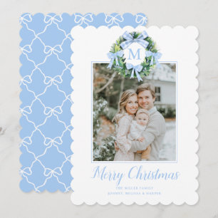 Cartes Pour Fêtes Annuelles Nœuds de couronne de Noël Grandmillennial Monogram