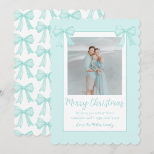 Cartes Pour Fêtes Annuelles Nœuds Vert Menthe Personnalisés Photo de Noël