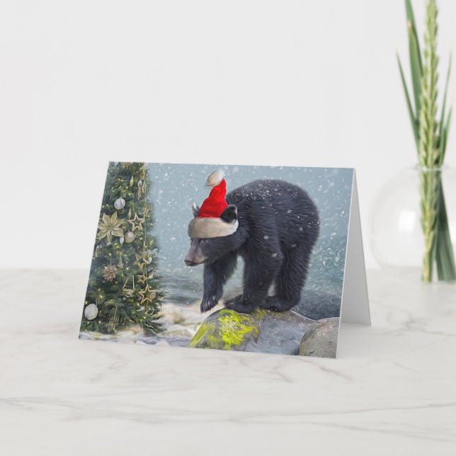 Cartes Pour Fêtes Annuelles Noir Bear Cub Noël (Devant)