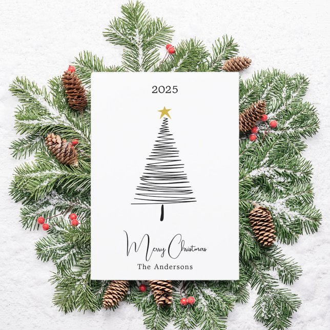 Cartes Pour Fêtes Annuelles Noir blanc arbre simple boho Noël (Créateur téléchargé)