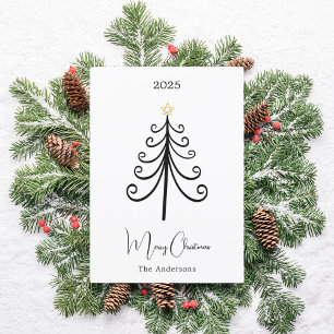 Cartes Pour Fêtes Annuelles Noir blanc boho arbre simple moderne Noël