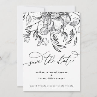 Cartes Pour Fêtes Annuelles Noir Blanc calligraphie florale Enregistrer la car