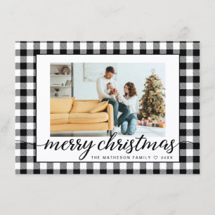 Cartes Pour Fêtes Annuelles Noir blanc carreaux de Noël Photo Gingham Moderne