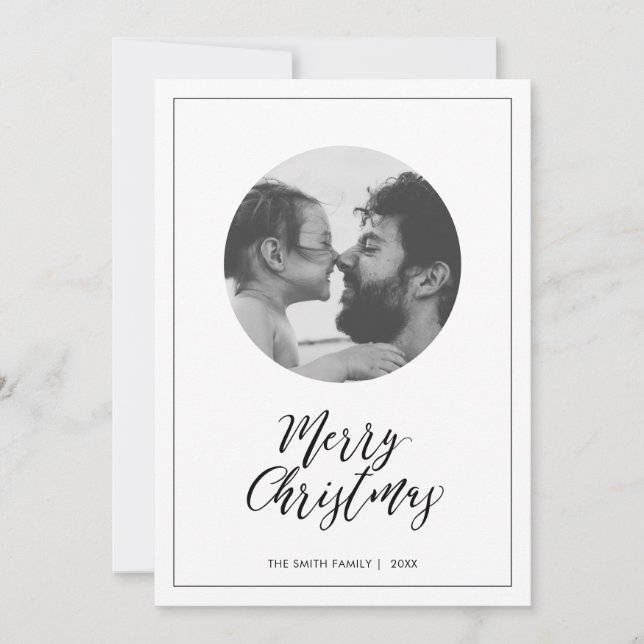 Cartes Pour Fêtes Annuelles Noir & Blanc | Mini photo de Noël de Joyeux (Devant)