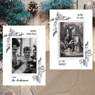 Cartes Pour Fêtes Annuelles Noir blanc minimaliste photo de Noël chrétien
