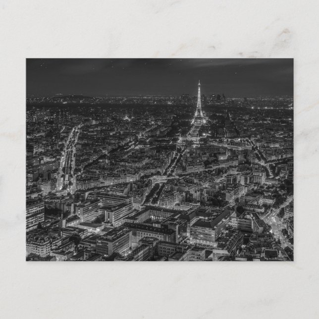 Cartes Pour Fêtes Annuelles Noir Blanc Paris Nuit Tour Eiffel européenne (Devant)