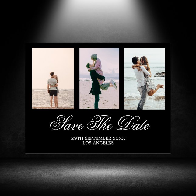 Cartes Pour Fêtes Annuelles Noir Blanc Photo Mariage Enregistrer La Date (Créateur téléchargé)