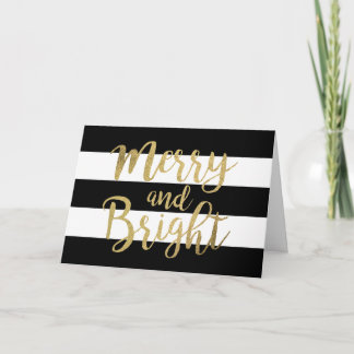 Cartes Pour Fêtes Annuelles Noir & Blanc Stripe "Joyeux & Lumineux" Noël