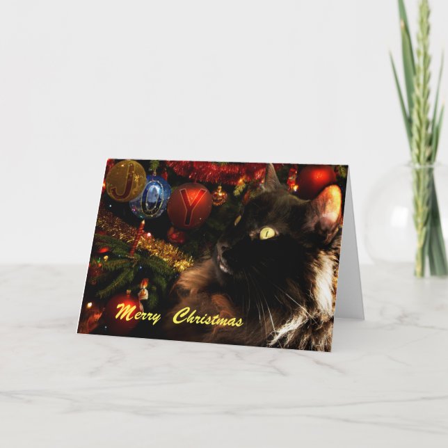 Cartes Pour Fêtes Annuelles Noir Chat Joyeux Noël (Devant)