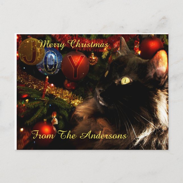 Cartes Pour Fêtes Annuelles Noir Chat Joyeux Noël (Devant)