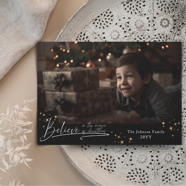 Cartes Pour Fêtes Annuelles Noir chic Croire à la magie de noël (Créateur téléchargé)