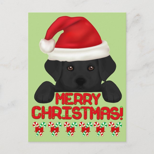 Cartes Pour Fêtes Annuelles Noir de Noël Puppy Labrador! (Devant)