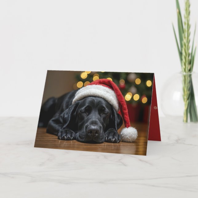 Cartes Pour Fêtes Annuelles Noir dormant Noir Labrador Retriers (Devant)