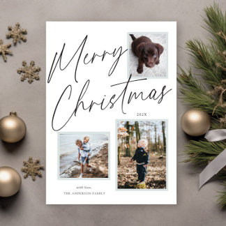 Cartes Pour Fêtes Annuelles Noir et blanc Joyeux Noël Script Photo