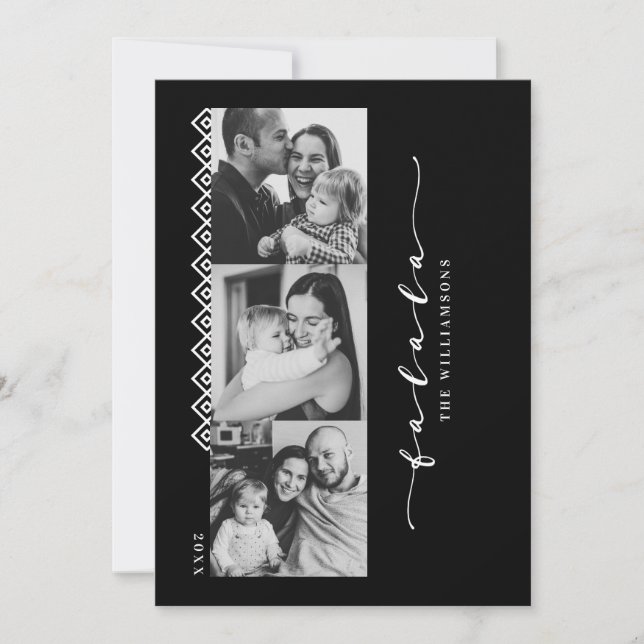 Cartes Pour Fêtes Annuelles Noir et blanc Motif tendance Multi Photo Noël (Devant)