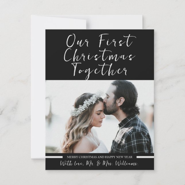 Cartes Pour Fêtes Annuelles Noir Et Blanc Notre Première Photo De Noël (Devant)
