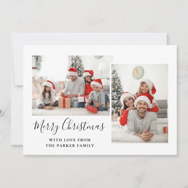 Cartes Pour Fêtes Annuelles Noir et blanc Script Trois photos Joyeux Noël (Devant)