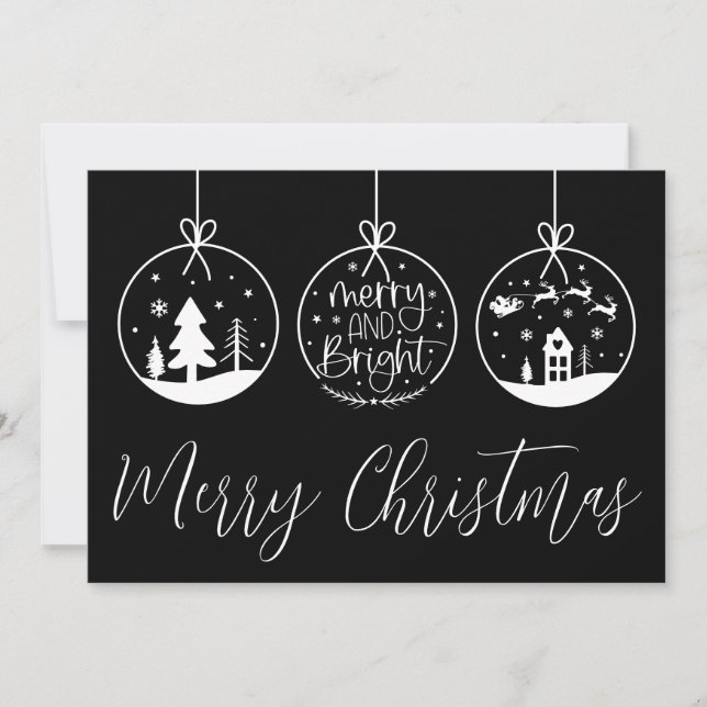Cartes Pour Fêtes Annuelles Noir Et Blanc Simple Joyeux Noël (Devant)
