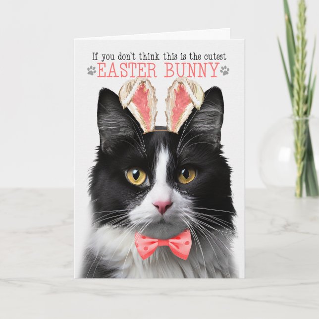 Cartes Pour Fêtes Annuelles Noir et blanc Tuxedo chats oreilles lapin pour Pâq (Devant)
