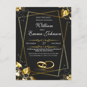 Cartes Pour Fêtes Annuelles Noir et or mariage élégant