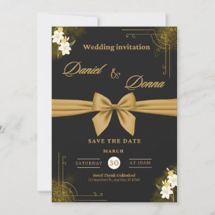 Cartes Pour Fêtes Annuelles Noir et or Moderne Elégant Mariage Célébration